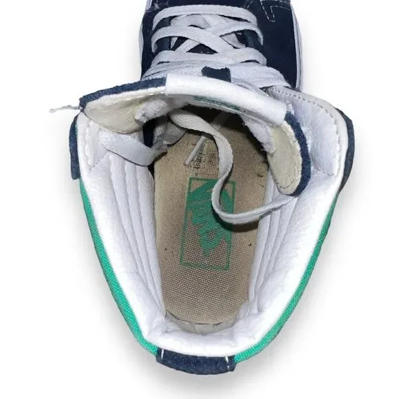 Vans Sk8-Hi Skate Shoes Navy Suede / Aqua Canvas / White Women's 5 - Picture 10 of 11